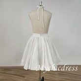 Simple A-line Short Wedding Dresses For Women Stain Deep V-Neck - MyChicDress